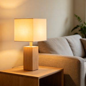 Japanese Style Wooden Square Fabric Bedside Lamp